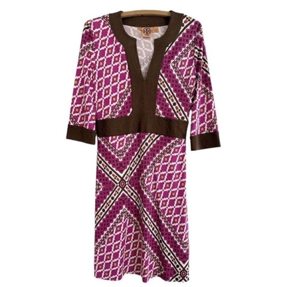 Tory Burch 100% Silk Tunic Pink Geometric Design Dress Size M - Picture 6 of 10